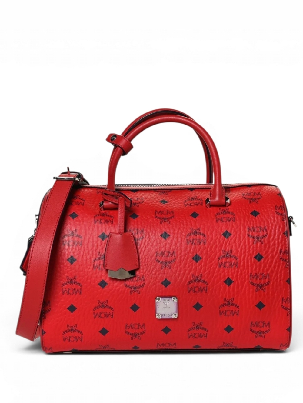 MCM Red Visetos Boston Bag - Signature Monogram Satchel - Picture 2 of 7